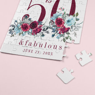 50 och fantastisk rödbrugn blommigt födelsedagspre pussel