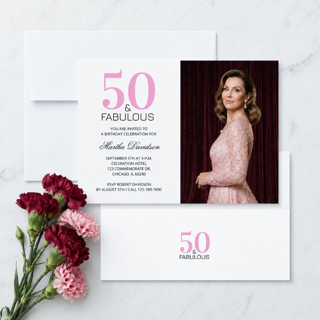 50 och fantastisk rosa 50-årsdag inbjudningar (50 and Fabulous Pink 50th Birthday Invitation)