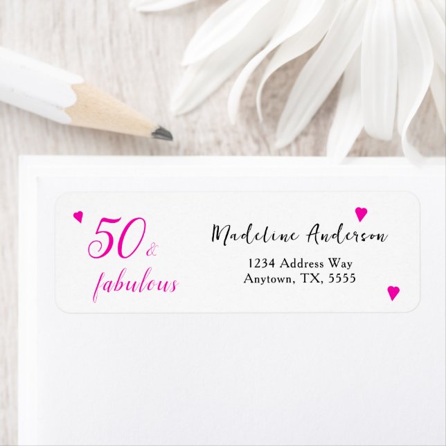 50 och fantastisk rosa 50-årsdag Returadress Returadress Etikett (Insitu)