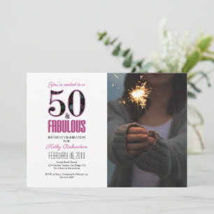 50 och fantastisk rosa 50-årsfest foto inbjudningar