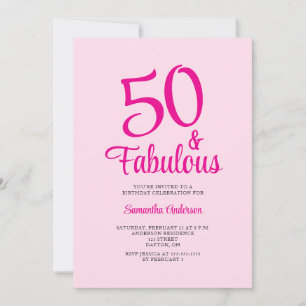 50 och fantastisk rosa 50-årsfest inbjudningar