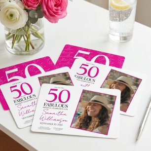 50 och fantastisk rosa 50-årsfest inbjudningar