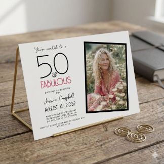 50 och fantastisk rosa 50-årsfest inbjudningar
