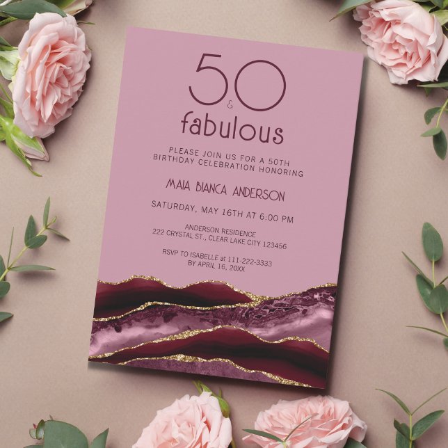 50 och fantastisk rosa agat 50-årsfirande  inbjudningar (Skapare uppladdad)