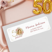 50 och fantastisk rosa blommig guld foto födelseda
