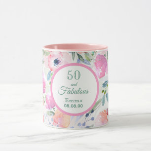 50 och fantastisk rosa blommigt namn elegant mugg