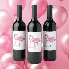 50 och fantastisk Rosa Flamingo / Födelsedagsfest Vinflaska Etikett
