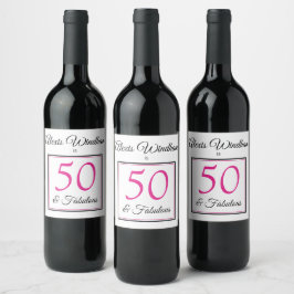 50 och fantastisk rosa födelsedag med Namn Vinflaska Etikett