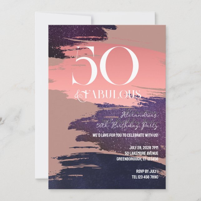 50 och fantastisk Rosa Guld Abstrakt 50-årsdag Inbjudningar (Framsida)