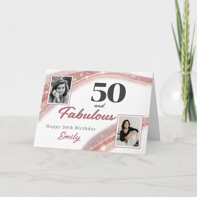50 och fantastisk Rosa Guld Foto 50-årsdag Kort (Framsida)