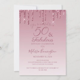 50 och fantastisk rosa guld rosa droppande glitter inbjudningar
