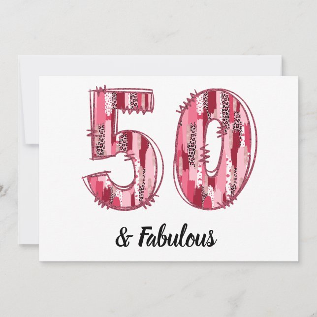 50 och fantastisk rosa och leopardpenseldrag inbjudningar (Framsida)