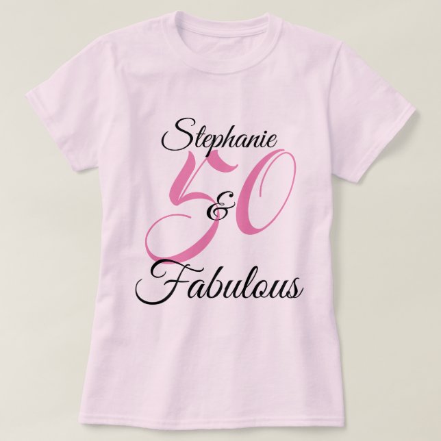 50 och fantastisk Rosa Personlig Födelsedagsfest T Shirt (Design framsida)