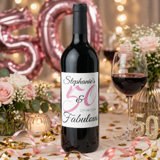 50 och fantastisk Rosa Personlig Födelsedagsfest Vinflaska Etikett