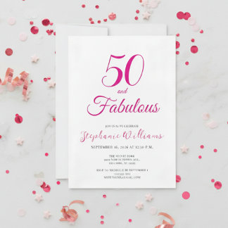50 och fantastisk skrift Rosa 50-årsfest Inbjudningar