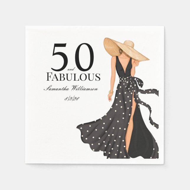 50 och fantastisk svart födelsedagsfest pappersservett (Framsidan)