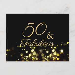 50 och fantastisk svart och guld födelsedag vykort