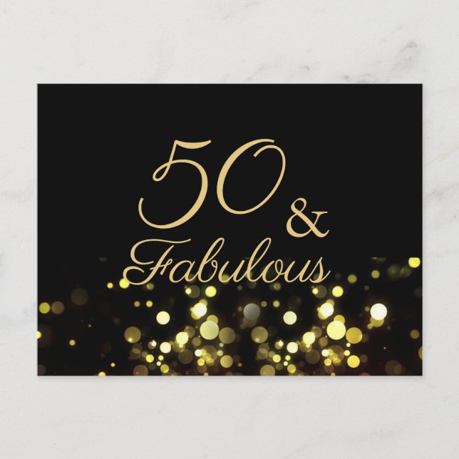50 och fantastisk svart och guld födelsedag vykort (Framsida)