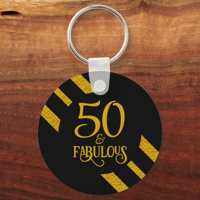 50 och fantastisk svart och guld nyckelring (Framsida)