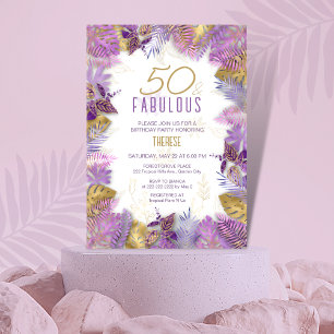 50 och fantastisk tropisk lila guld 50-årsdag inbjudningar