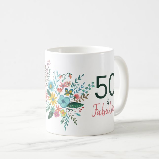 50 och fantastiska blommigtar för elegant av grönt kaffemugg (Framsida höger)