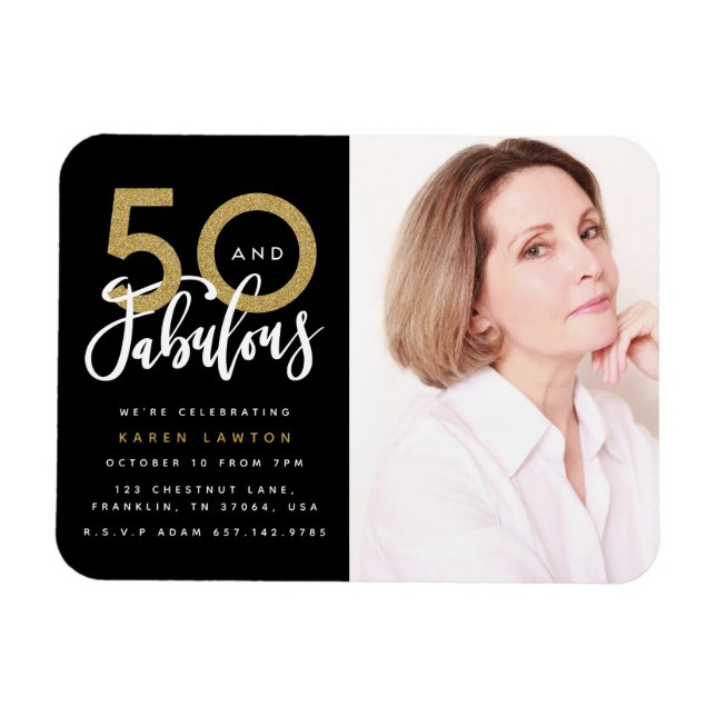 50 och fantastiska fotoinbjudan till födelsedagsfe magnet (Horisontell)