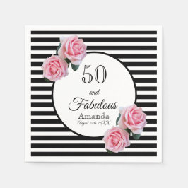 50 och fantastiska rosa blommigtar svart rand namn pappersservett