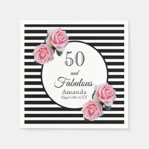 50 och fantastiska rosa blommigtar svart rand namn pappersservett