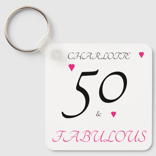 50 och fantastiska rosa-hjärtan 50-årsdagen nyckelring (Framsida)