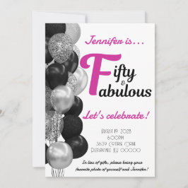 50 och fantastiska rosa och svart ballonger på föd inbjudningar