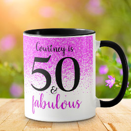 50 och fantastiska shock rosa-konfektyrskript namn mugg