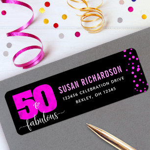 50 och fantastiska svarta shock rosa adress returadress etikett