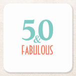 50 och fantastiska underlägg papper kvadrat<br><div class="desc">Firar att du vrider 50 med den här enkla återdesignen. 50 och fantastisk korall med grönt i pastellform. 50:e födelsedagsfesten</div>