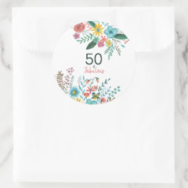 50 och fantastiska vattenfärger i eleganten grönt runt klistermärke