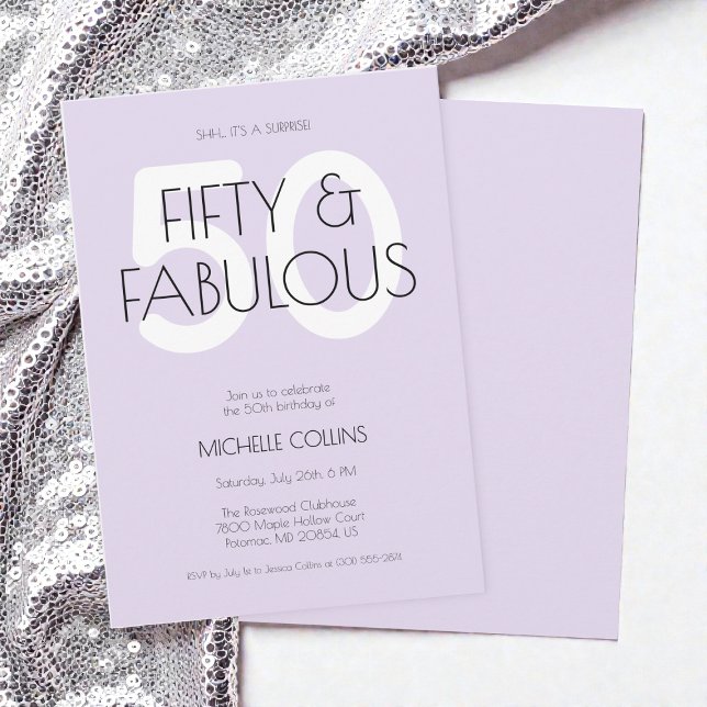 50 och fantastiskt Modern lila femtioårs födelseda Inbjudningar (50 and fabulous Modern Purple Fifty Birthday Party Invitation)