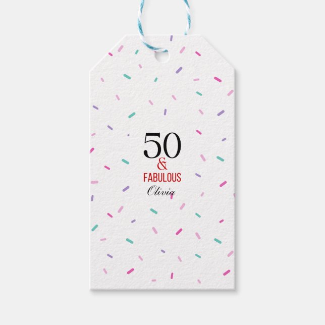 50 och färglös Födelsedagsfest Konfetti Presentetikett (Framsidan)