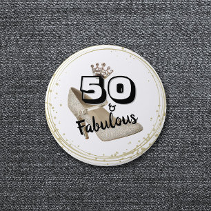 50 och fetthaltig Guld-födelsedag Knapp