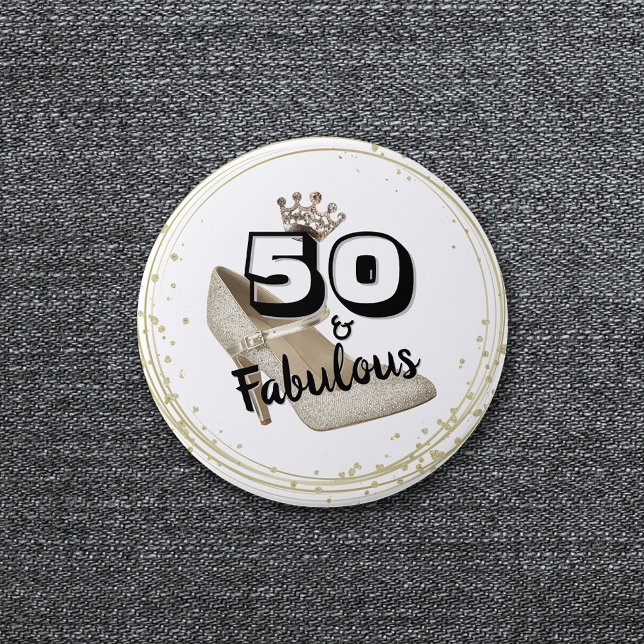 50 och fetthaltig Guld-födelsedag Knapp (Skapare uppladdad)