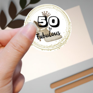 50 och fetthaltig Guld-födelsedag Runt Klistermärke