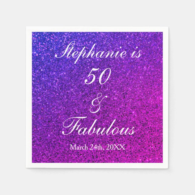 50 och födelsedag Ombre Rosa Lila Glitter Pappersservett (Framsidan)