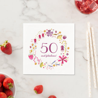 50 och Födelsedagsfest för Blommigt av flytande va Pappersservett