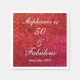50 och födelsedagspresent Ombre Red Rosa Glitter Pappersservett