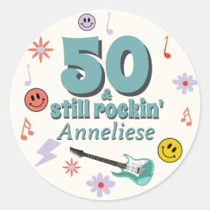 50 och fortfarande Rockin’ Retro Music Birthday Th Runt Klistermärke