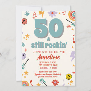 50 och fortfarande Rockin’ Retro Music Thmet Birth Inbjudningar