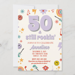 50 och fortfarande Rockin’ Retro Music Thmet Birth Inbjudningar