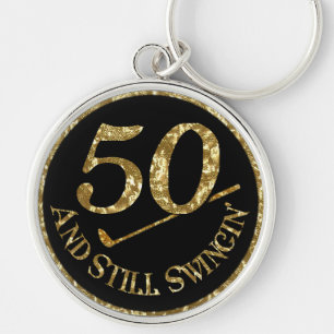 50 och fortfarande Swingin'Golf Bollar Rund Silverfärgad Nyckelring