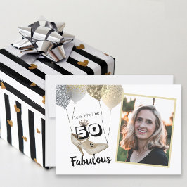 50 och foto med fetstil Golden Birthday Inbjudningar