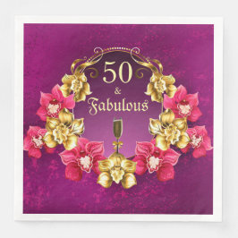 50 och Guld Rosa Orchids och champagne Pappersservett