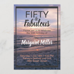 50 och inbjudan till Fabulous Beach Sunset Birthda