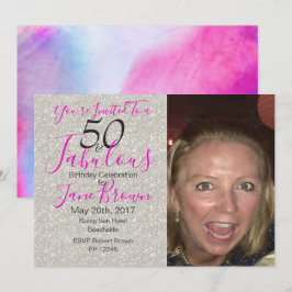 50 och inbjudan till Fabulous Lila Silver och Rosa